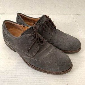 ECCO Mens 45 Shoes Gray Suede Leather Comfort Oxfords Wingtip Dress Lace Up